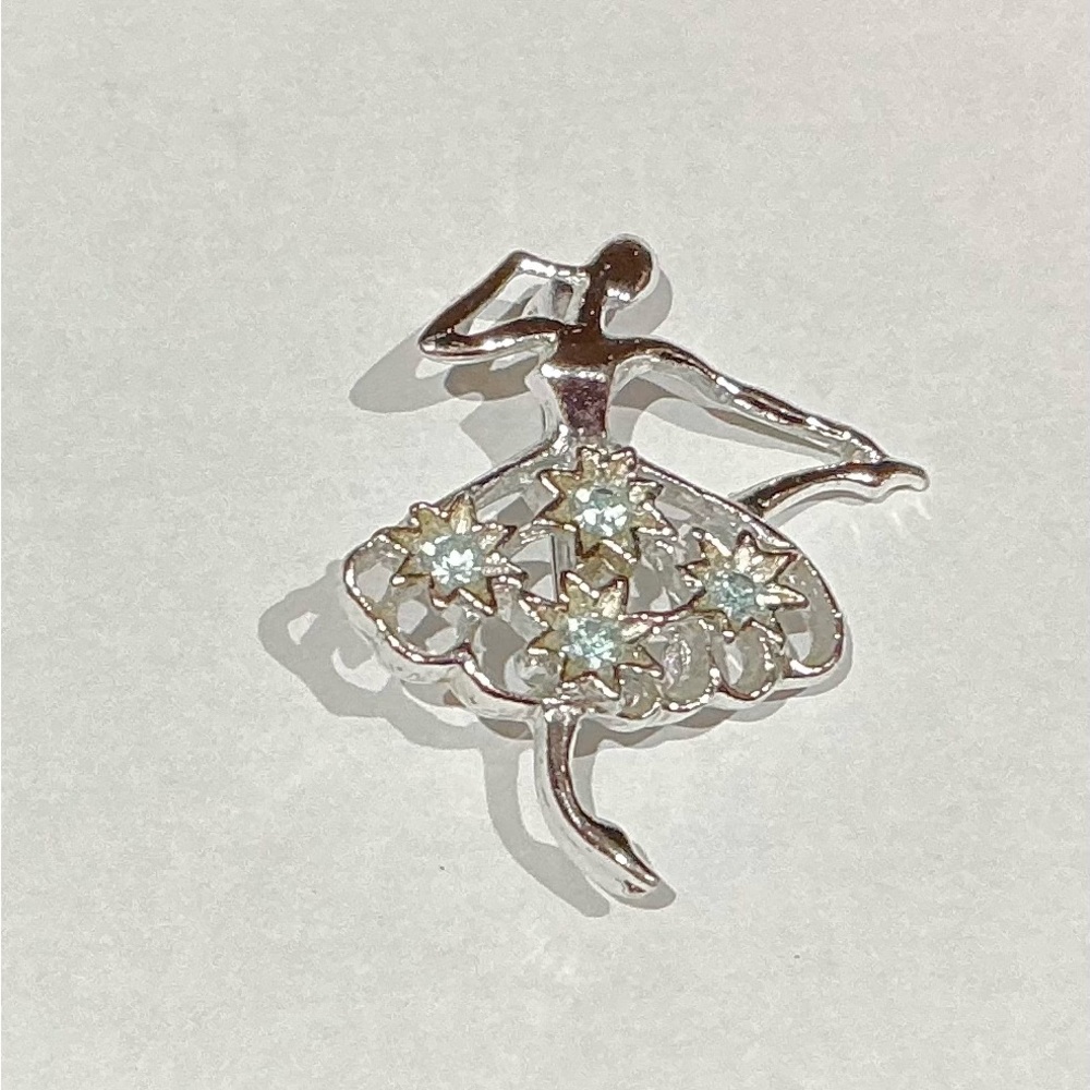 Vintage Signed Gerry’s Silver Tone Ballerina Brooch with Rhinestones